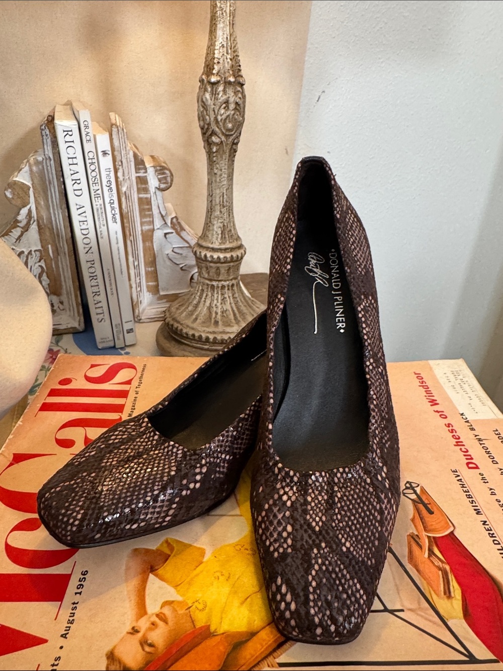 Donald J. Pliner Dark Brown Snake-Print Pumps